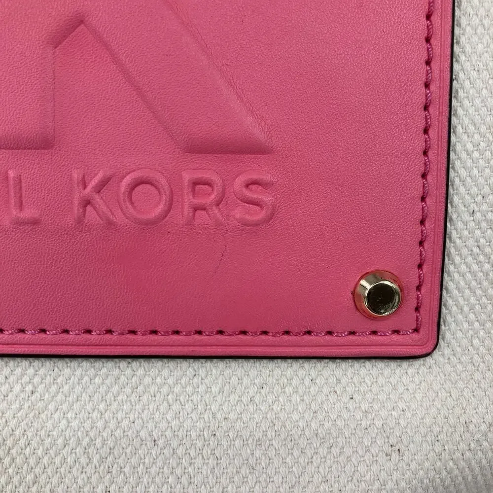 Michael Kors Cream White Pink Shoulder Kimber Large Cotton Canvas Tote Bag Purse